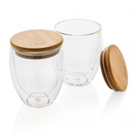 Double wall glass 250ml with bamboo lid