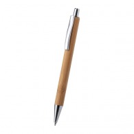 Bamboo and metal ballpoint pen