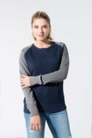 Women's two-tone organic sweatshirt with round neck and raglan sleeves - Kariban