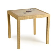 Rectangular table with rattan effect elements