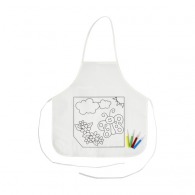 Children's polyester apron to colour in delivered with 4 felt-tip pens.