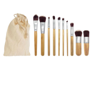 Set of 10 bamboo make-up brushes