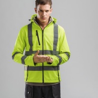 THC ZAGREB WORK. Men's high visibility technical softshell with removable hood