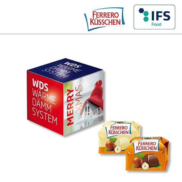 Advertising mini-cube with ferrero küsschen, Ferrero sweets, Chocolates