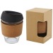 Lidan 360 ml borosilicate glass tumbler with cork grip and silicone lid wholesaler