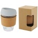Lidan 360 ml borosilicate glass tumbler with cork grip and silicone lid wholesaler