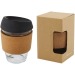 Lidan 360 ml borosilicate glass tumbler with cork grip and silicone lid, Cork accessory promotional