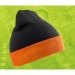 RECYCLED BLACK COMPASS BEANIE - Recycled acrylic beanie with contrasting flap, Durable hat and cap promotional