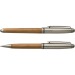 Parure de stylo bille et roller en bambou et métal, Parure avec stylo roller promotional