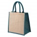 Product thumbnail Jute shopping bag with cotton handles and coloured gussets 1