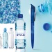Blue biros with recycled plastic barrel and clip rpet, recycled or organic ecological gadget promotional