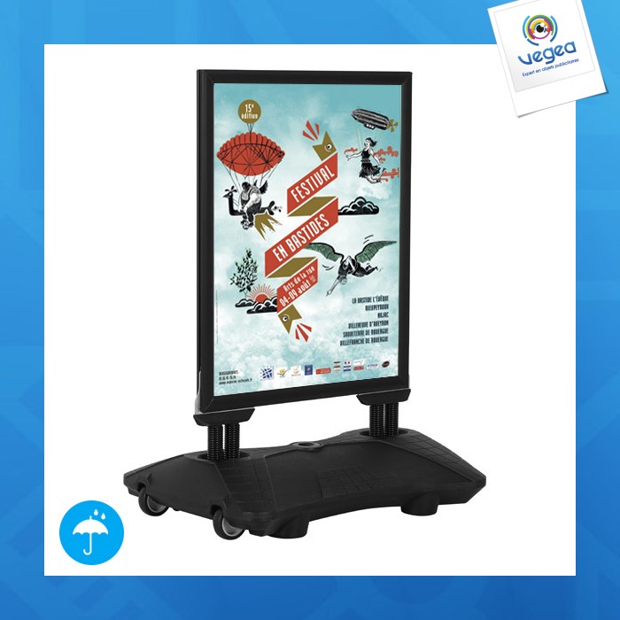 Panneau cadro-clic publicitaire 4 ressorts b2 70x50 + base lestable noir