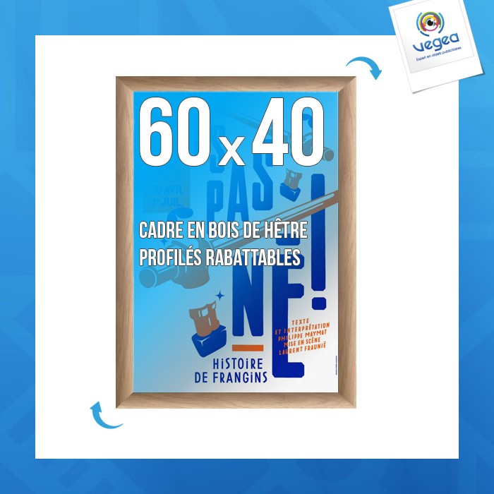 Cadre affichage personnalisé clic-clac mural 60x40cm bois/hêtre