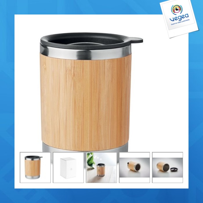 25cl double wall bamboo finish mug