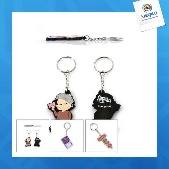 2d soft pvc key ring with flat bottom, 50 x 30 mm