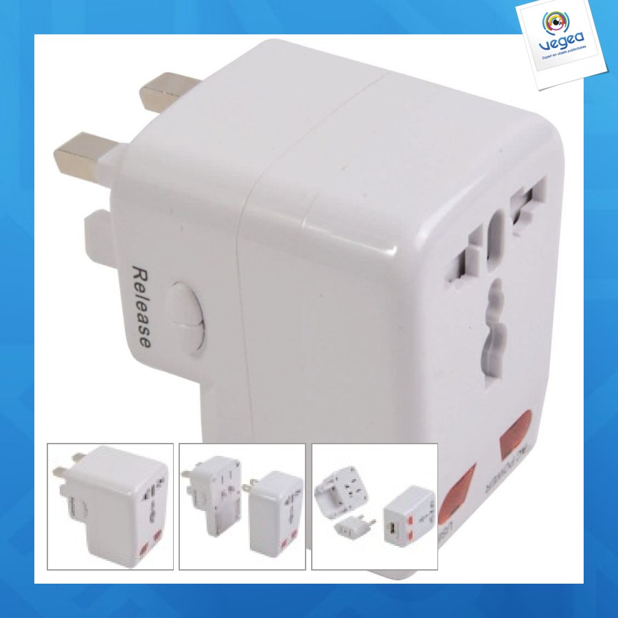 Adaptateur prise universelle avec entrée usb. input 100-125v 6a ou 220-250v 6a. attention