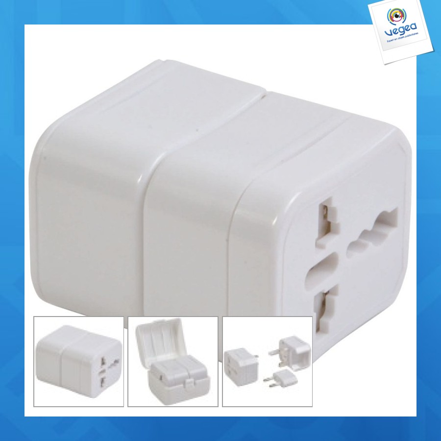 Adaptateur prise universelle avec poche en plastique. input et output : 100-125v 6a ou 110
