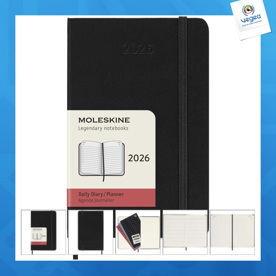 Agenda de poche quotidien 12 mois moleskine à couverture rigide