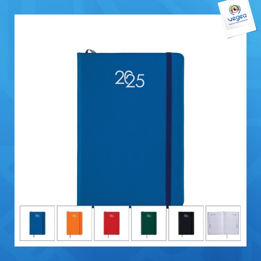 Agenda journalier 2025 avec couverture en pu et bande élastique
