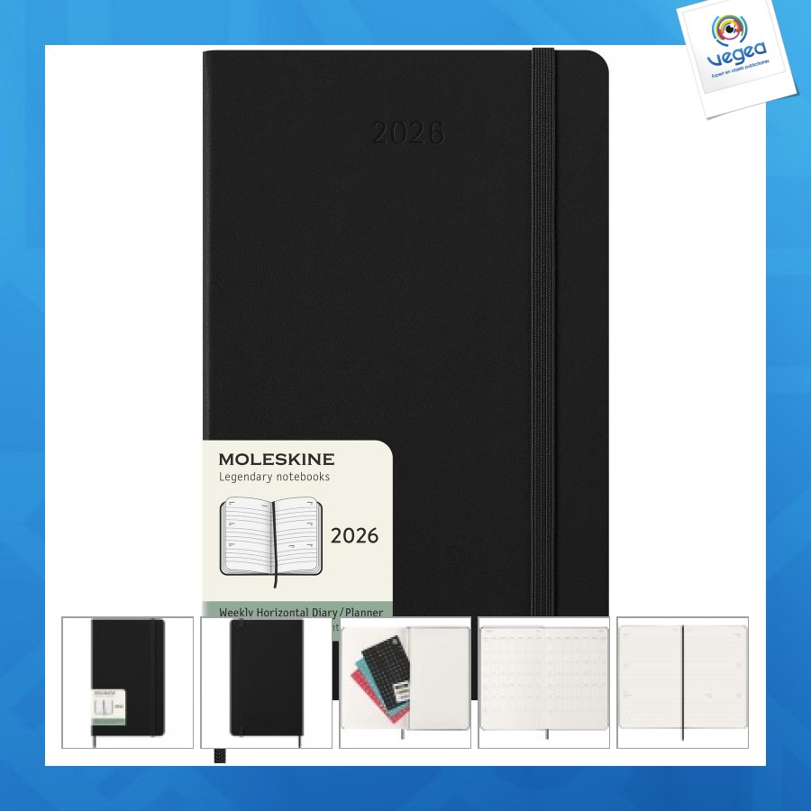 Agenda l hebdomadaire horizontal 12 mois moleskine à couverture rigide