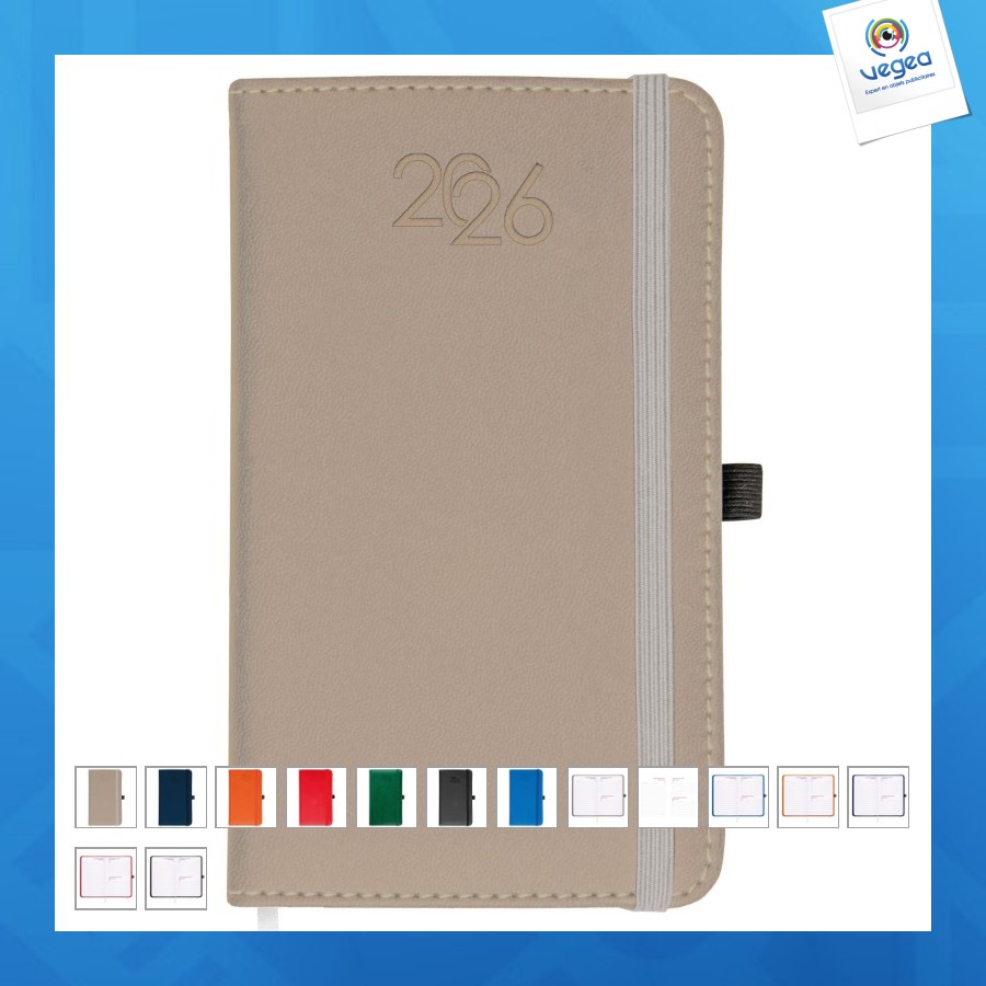 Agenda quotidien de poche 2026, couverture rigide en pu thermocollé avec piqûres