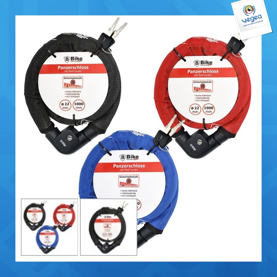 Antivol de vélo blindé 22x1000mm - assortiment