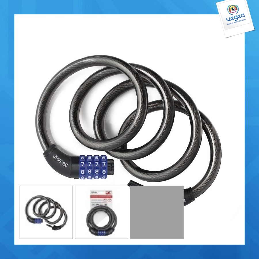 Antivol spiralé pour vélo 12x1200mm avec cadenas