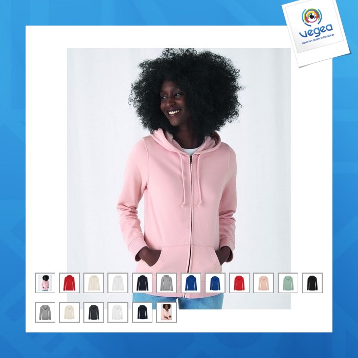 B&c organic zipped hood /women - women's organic zipped hoody - white