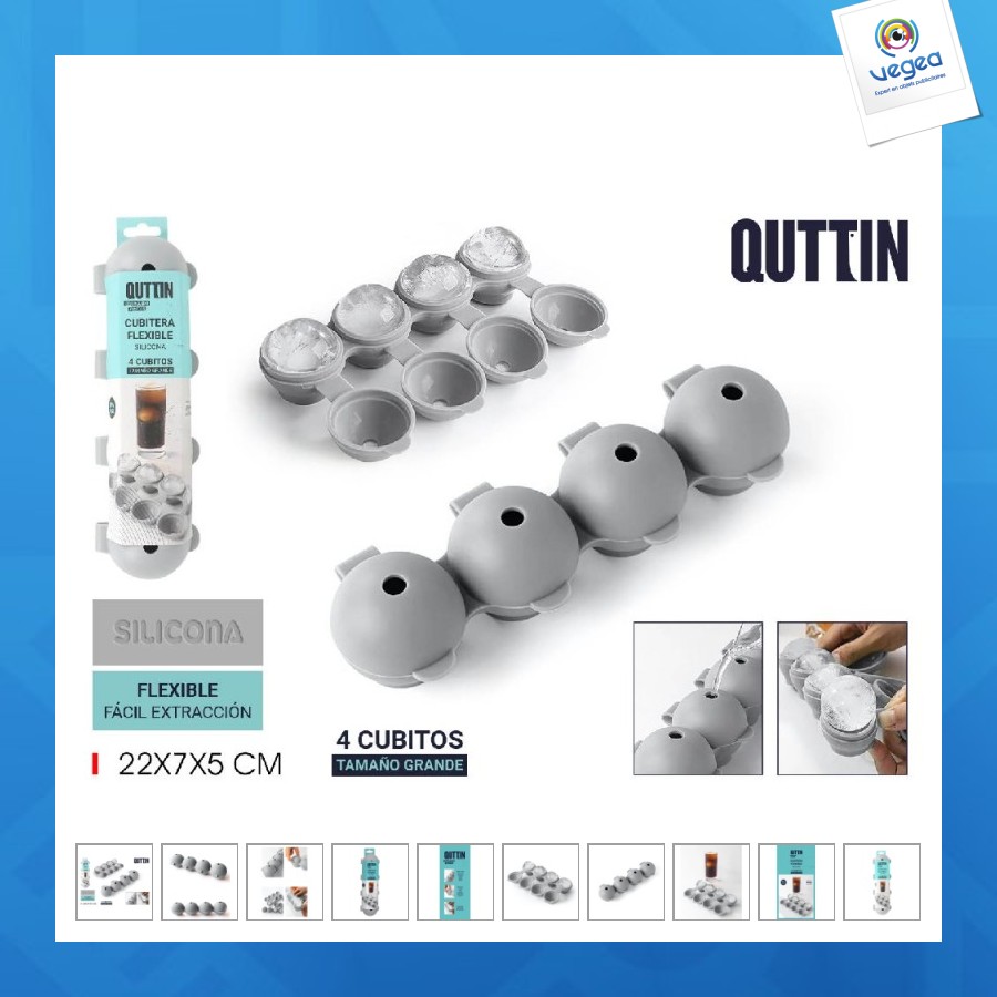 Bac à glaçons rond flexible en silicone 4 cubes quttin