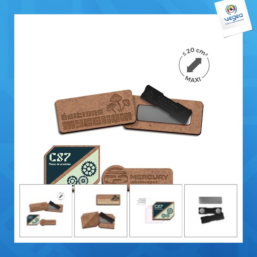 Badge mdf ep 3mm avec aimant maxi 20cm²
