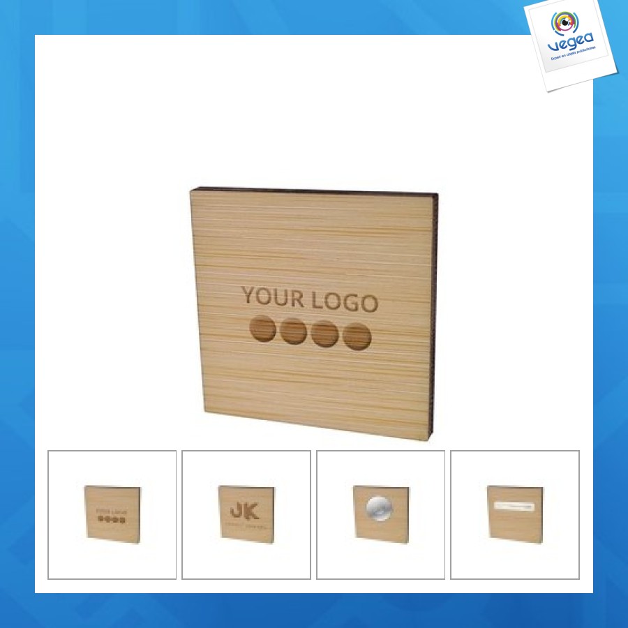Bamboo badge square 40mm