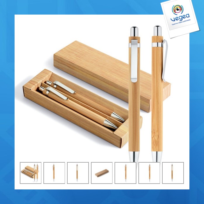 Bamboo ballpoint pencil and mechanical pencil set