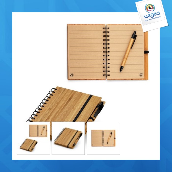 Bamboo notepad with hard cover pen
