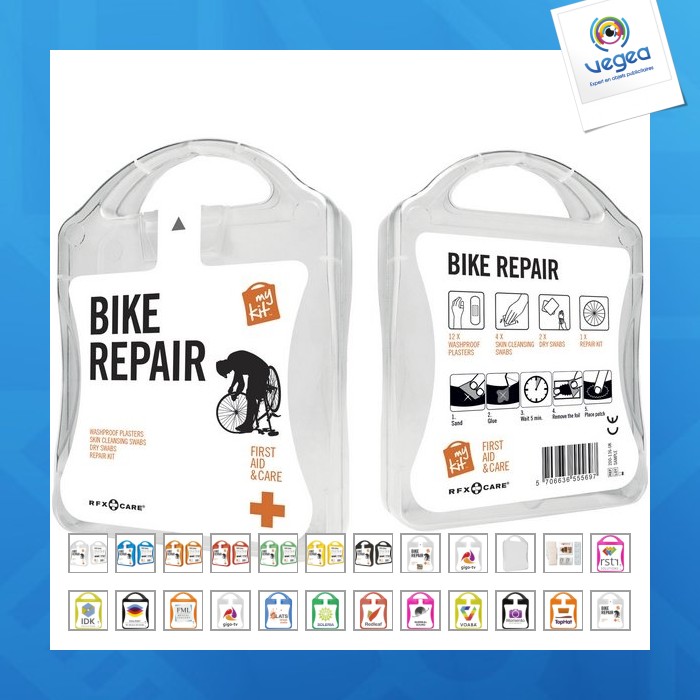 Bike repair kit with bandages and wipes