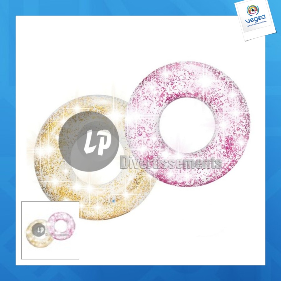 Bouée gonflable translucide avec paillettes mix 119cm
