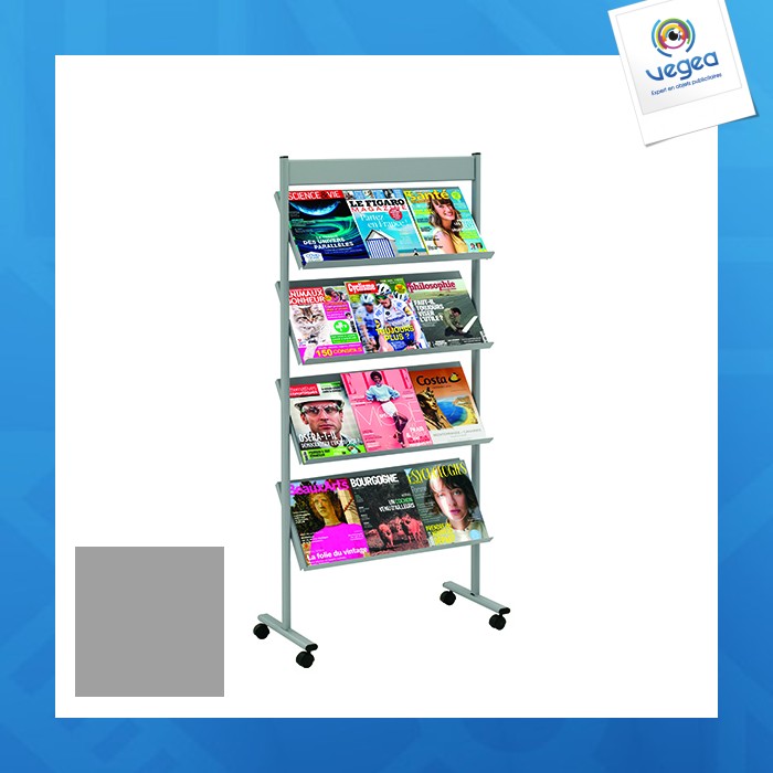 Brochure displays mobile 4 shelves 66 cm grey alu