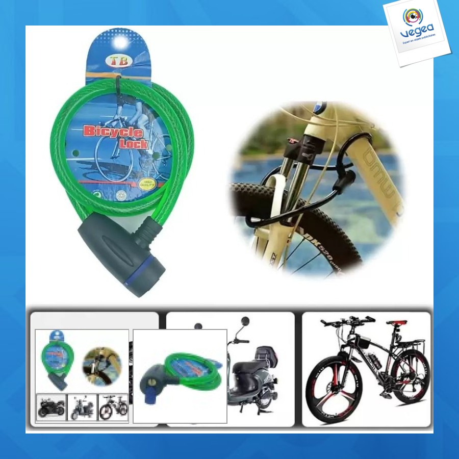 Câble antivol pour vélo, longueur du câble 150cm