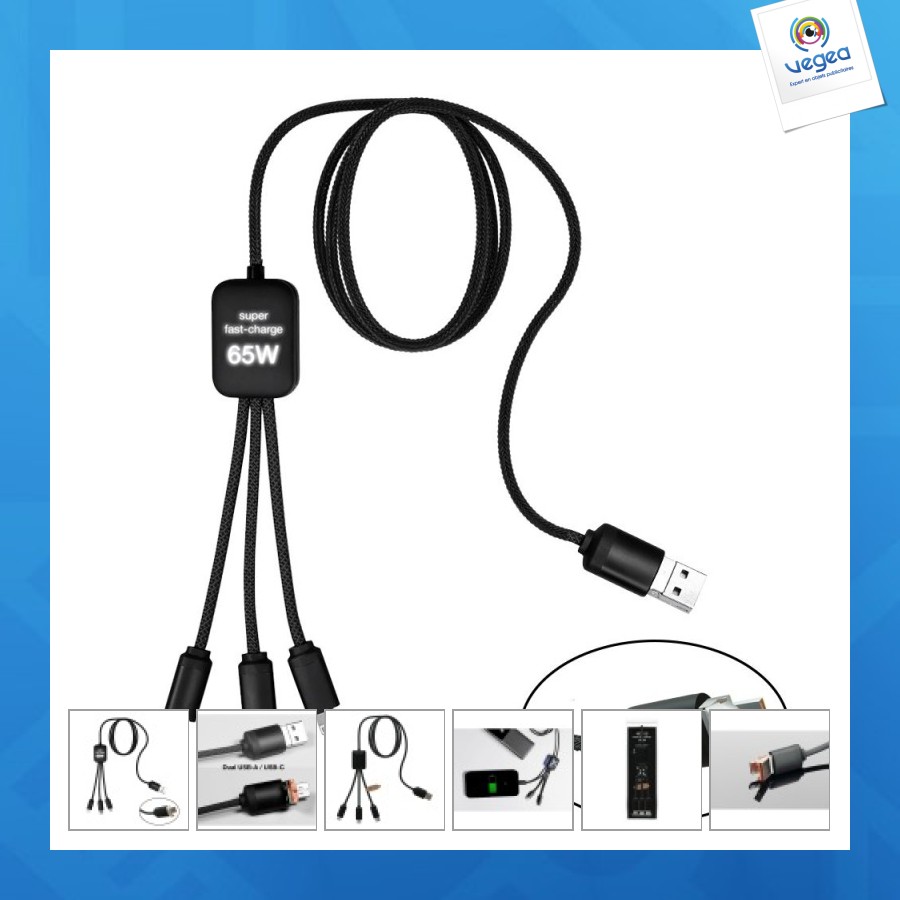 Câble dual 65w 5-en -1 import