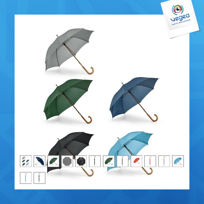 Cane umbrella with curved wooden handle and grip