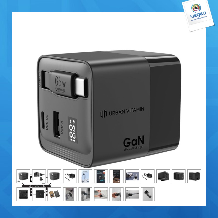 Chargeur 65w gan avec câble urban vitamin mendocino