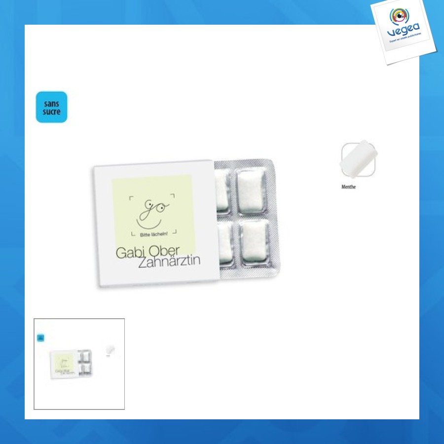 Chewing gums in a blister pack of 6 in a cardboard box,