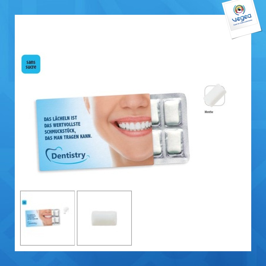 Chewing gums in blister packs of 12 in a cardboard box,