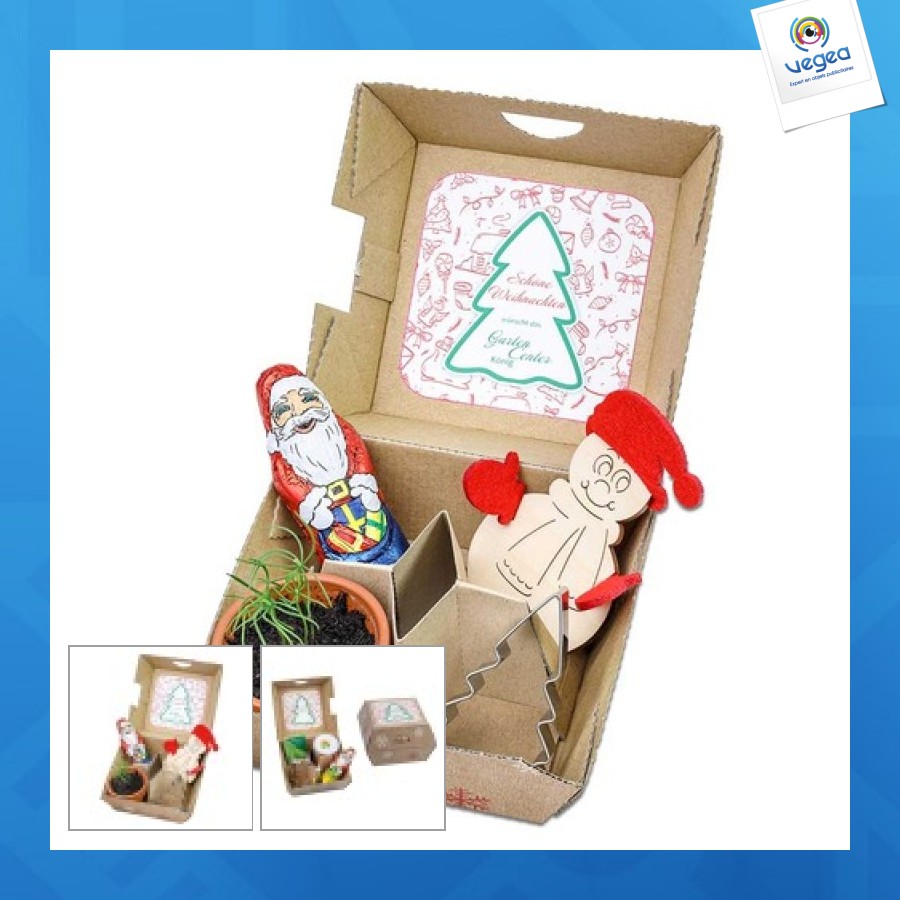 Christmas gift set - clay pots, chocolate father christmas, christmas tree moulds and snowman figurine e