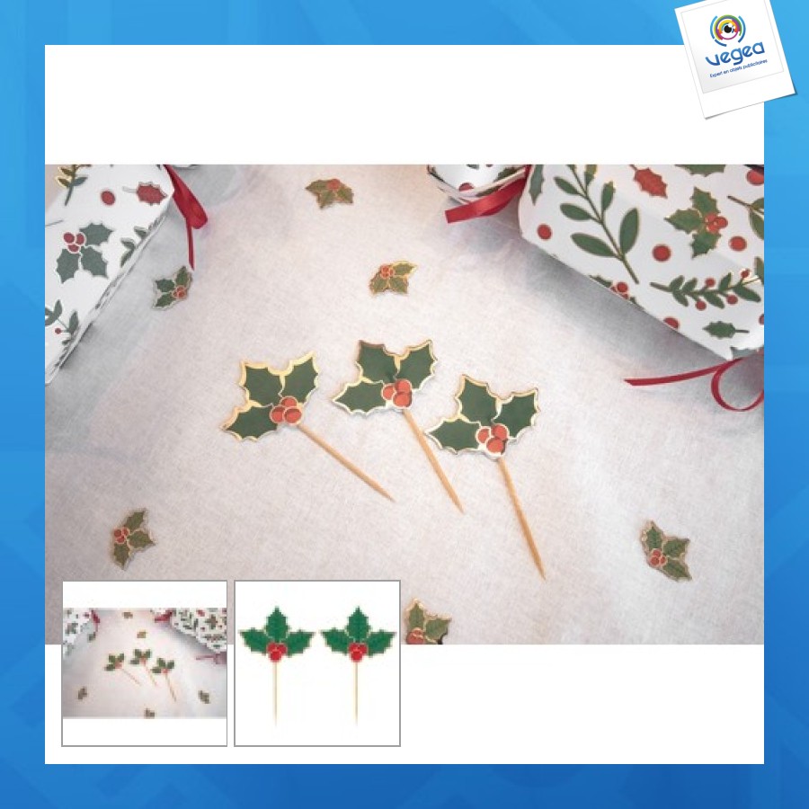 Christmas holly cocktail picks x 10pcs