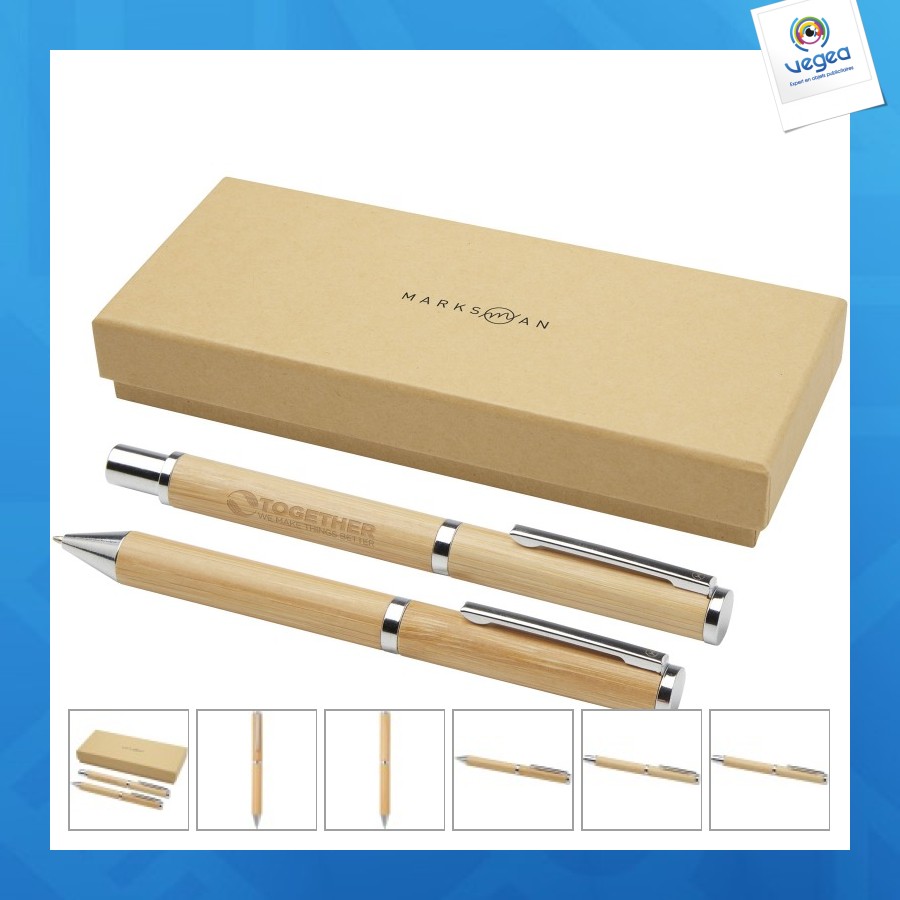 Coffret cadeau stylo bille et stylo roller apolys en bambou