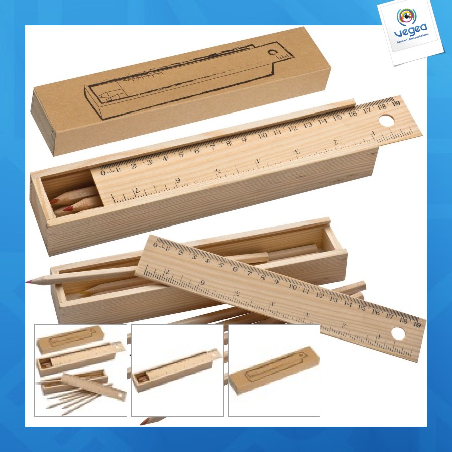 Coffret en bois avec 8 crayons de couleurs