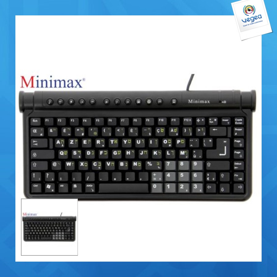 Compact minimax french-hebrew keyboard black 2 usb ports