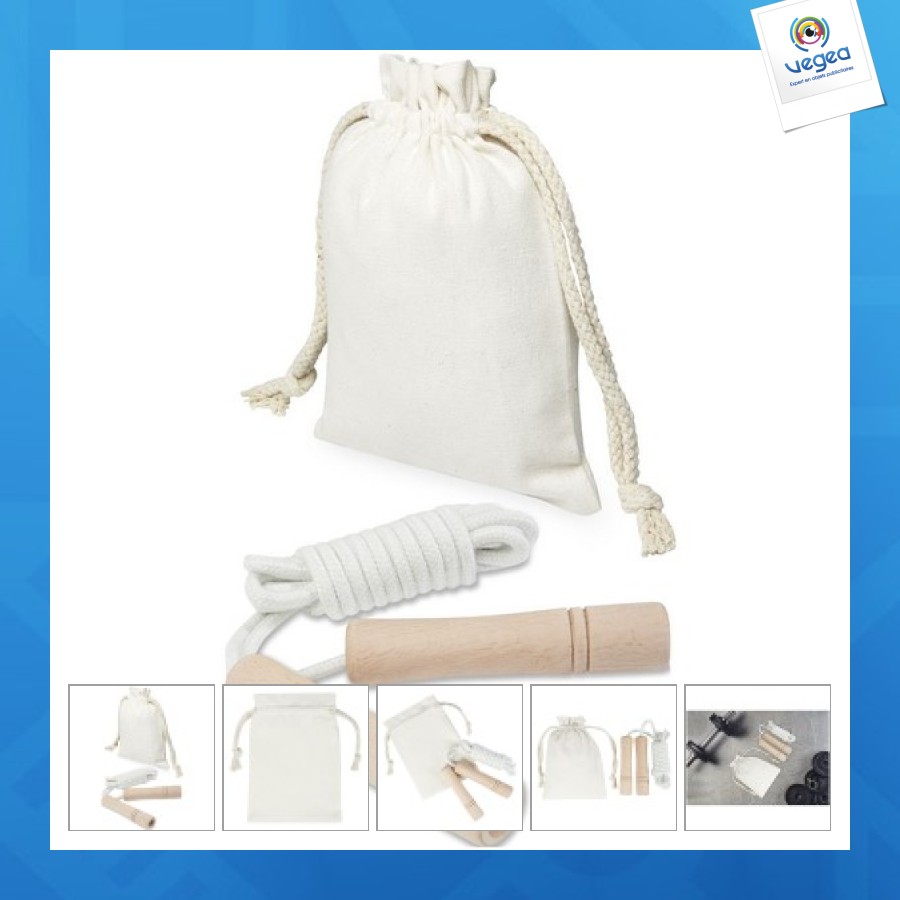 Denise wooden skipping rope in a cotton pouch