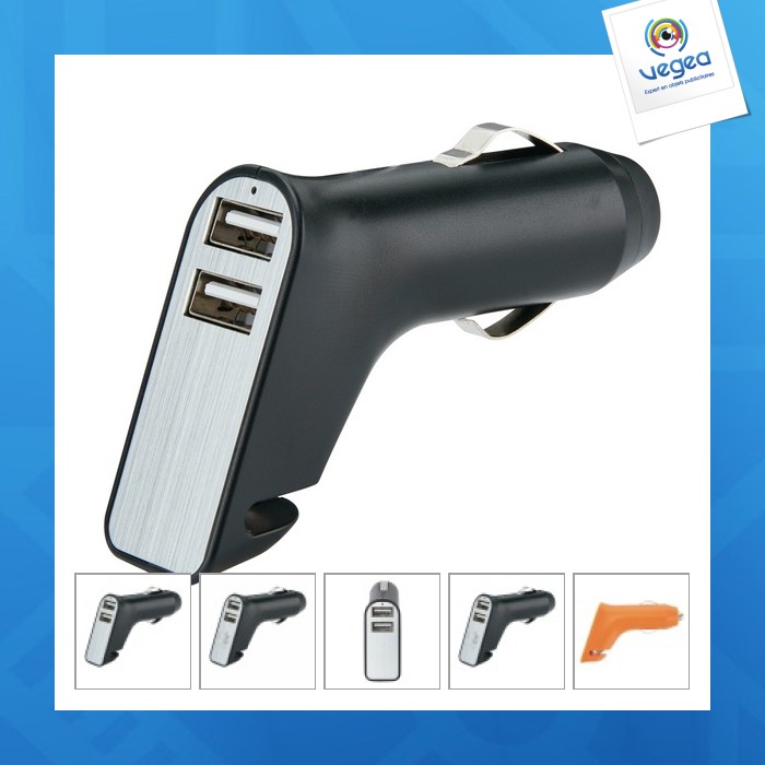 Double cigarette lighter charger with belt cutter and hammer, Car chargers, Car electronics