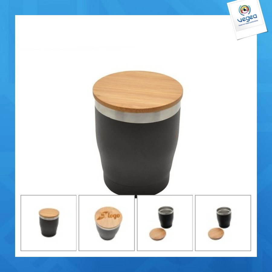 Double wall mug with bamboo lid 330ml
